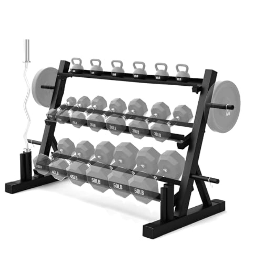 Home Gym Kettlebells - 3-Tier Adjustable Dumbbell Rack with Side